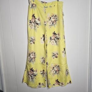 Floral Yellow Wide-Leg Pants